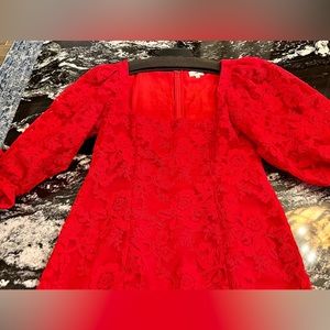 Deep bright red with puffy sleeve dress